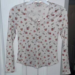 Lucky Brand ivory floral waffle knit long sleeved top Size Small